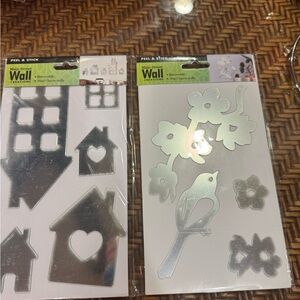 NIP Lot 2 Main Street Wall Creations Peel & Stick Houses/Bird & flowers mirror